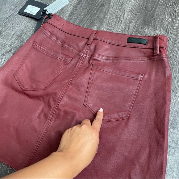 NEW BLANK NYC Burgundy Coated Denim Mini Skirt 28 - Picture 16 of 16